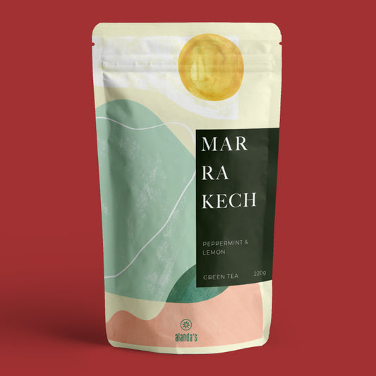 Alanda's Tea MARRAKECH Grüntee Nahaufnahme – Pfefferminzblätter, Grüntee und Zitronenschale lose