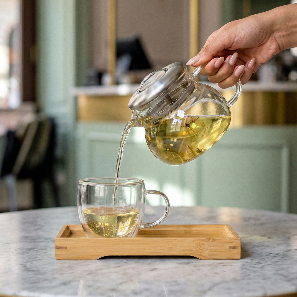 Glaskanne mit Edelstahlsieb | 350 ml