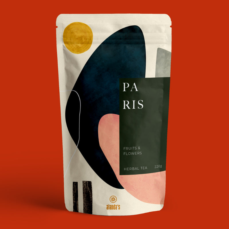 PARIS Früchtetee von Alandas – Fruchtiger loser Tee mit Erdbeeren, Äpfeln und Hibiskus in 220g Doypack